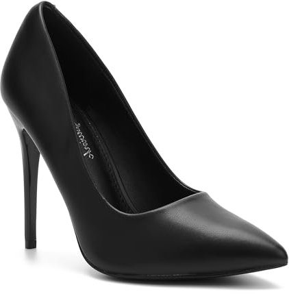 hingswink Womens Black High Heels 4 Inch Closed Pointed Toe Pumps Stiletto Heels for Women Dress Sexy Wedding Pumps, PU Black6.5