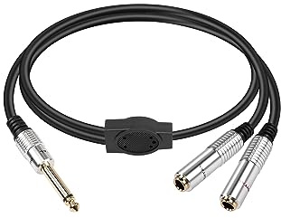 PNGKNYOCN 1/4 inch TS Splitter Y Cable，6.35mm 1/4 TS Male to Dual 6.35mm 1/4 TS Female Jack Connector Audio Speaker Cable（0.5M