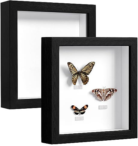 EUGAD 2er Pack 3D Bilderrahmen zum Befüllen, Objektrahmen 30x30 cm, tiefer Rahmen für Objekte bis 3 cm, Holzrahmen Collage mit Papier-Passepartout, Schwarz