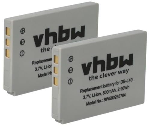 vhbw 2X Batterie Remplacement pour Sanyo DB-L40AU, DB-L40 pour caméra vidéo caméscope (800mAh, 3,7V, Li-ION)