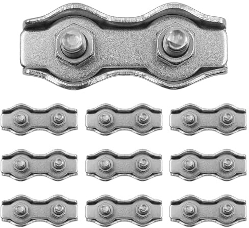 10 Stück M4 ZONADAH 304 Edelstahl-Drahtseil, Doppelklemmen, Klemmen, Schnalle, 2-Pfosten-Kabelklemme, Drahtseilklemme, Kabelklemme, Polywire-Anschlüsse, Stahldraht-Anschlüsse