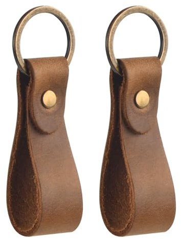 Wisebom Schlüsselanhänger Echtleder Hochwertige, 2Pcs Schlüsselringe Metall mit Lederband, Schlüsselbund Leder Schlüsselband Schlüsselhalter Auto für Damen Herren (Braun)