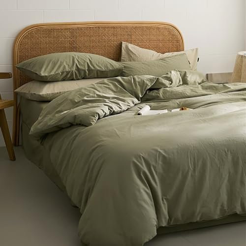 Nayoroom Bettwäsche 135x200 Grün Olivgrün Einfarbig Bettbezug Set und Kissenbezug 80x80 cm mit Reißverschluss, Superweiche Gewaschene Microfaser