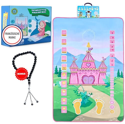 THE FRENCH WAY Gebetsteppich Elektronisch – Muslimischer Gebetsteppich für Kinder zum spielerischen Lernen der Gebete – Gebetskette für Tesbih Inklusive – Prayer Mat mit Rezitation von Koran Suren