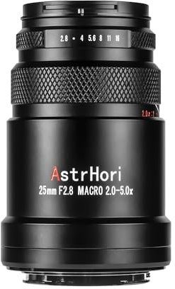 AstrHori Obiettivo ultra macro da 25 mm F2.8 2X-5X Messa a fuoco manuale full frame Compatibile con fotocamere mirrorless Sony con attacco E A7, A9, NEX-3, NEX-5, NEX-7, ecc.