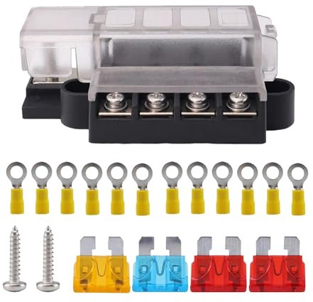 Ronyme 4-Wege-Sicherungskasten, 32 V, Flachsicherungsblock, 1, Ersatzschutz, 100 A, wasserdichter Sicherungshalter für Golf, Boot, LKW, Wohnmobil