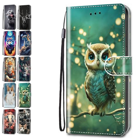 Leder Hülle für Xiaomi Redmi Note 12 Pro/Poco X5 5G Pro Tasche mit Kartenfach Tierdruck Muster Schutzhülle Handyhülle Flip Case Klapphülle Cover Mädchen Jungs - Eulen-Baum