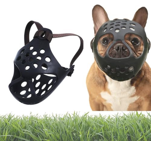 Maulkorb für Hunde mit kurzer Schnauze, französische Bulldogge, mit ausgestrecktem Design, um zu verhindern, dass Essen, Beißen und Lecken, Netzstoff und atmungsaktiver Maulkorb für die Fellpflege