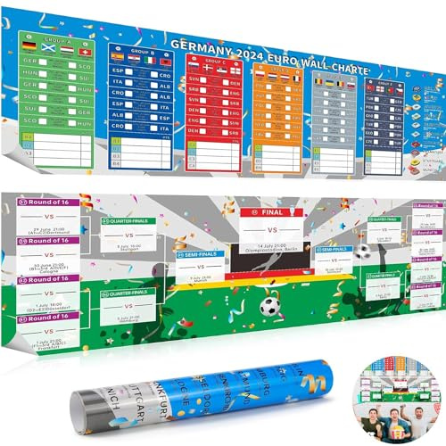 EM Spielplan Poster für Euro 2024 Dekoration - EM Spielplan 2024 Poster - Rekord 2024 Europameisterschaft Ergebnisse - EM Fußball-Programm, Fahnen, Spieltermine (L 2 Stück (30x90CM))