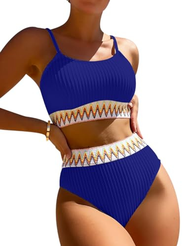 Bikini Taille Haute Femme Maillot de Bain Femme 2 Pieces Taille Haute Push Up Ensemble Bikini Bandeau Femme Mayo de Bain Femme Swimsuit Women Trikini Maillot de Bain Natation Piscine Deux Pièces Femme