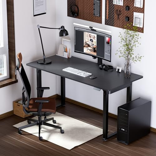 pro.tec Höhenverstellbarer Schreibtisch Kirkkonummi Höhenverstellbares Tischgestell Tischplatte Holzplatte mit elektrischem Gestell 180x80cm Schwarz