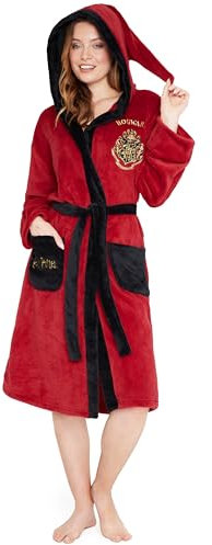 Harry Potter Pile Accappatoio Donna con Cappuccio, Tasche, Cintura - Regalo Donna (Rosso/Nero, M)