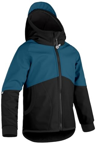 unuo, Kinder Softshelljacke mit Fleece Street, Schwarz, Kobalt