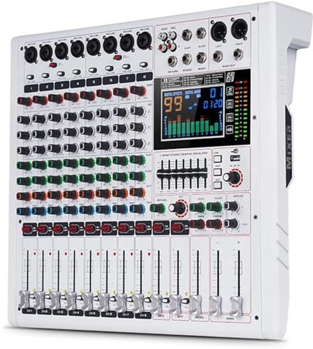 Yamnweo GF8 8-Kanal Multifunktionaler DJ Mischpult für Bühne & Studio | 7-Band EQ, 99 Hall-Effekte, Farb-LCD-Display und unabhängige Stummschaltung für professionelle Audioproduktion