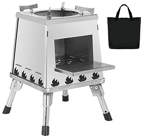 Holzofen für den Außenbereich, faltbar, ultraleicht, tragbar, für Camping, aus Kohlenstoffstahl/Edelstahl, zum Kochen, Heizen, Grillen, Angeln, Wohnmobil, Reisen mit