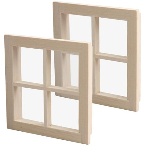 Puppenhaus Möbel, Dancepandas 2 Stück Puppenhaus Zubehö Holzfensterrahmen Modelle 1:12 Puppenhaus Fenster Winziges Fenster Bastelzubehör Spielzeug für Puppenhäuser Dekoration