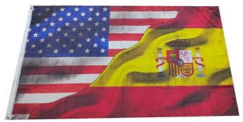 Stormflag Bandera Hispania Estados Unidos 3x5ft Bandera España Estados Unidos 90x150cm poliéster 90g, de metal costura doble con ojal