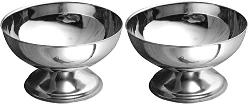 Veemoon 2 Pcs Stainless Steel Footed Trifle Bowl Chrome Salad Bowl Dessert Goblets Pudding Cups Ice Cream Dishes