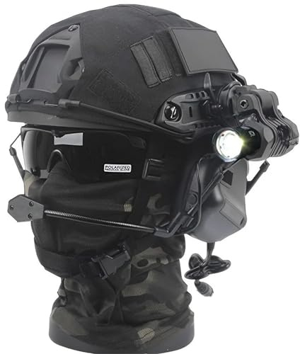 YChoolco Casco táctico con Auriculares y Funda Linterna Gafas y protección Mejorada for Airsoft Casco rápido for Caza.