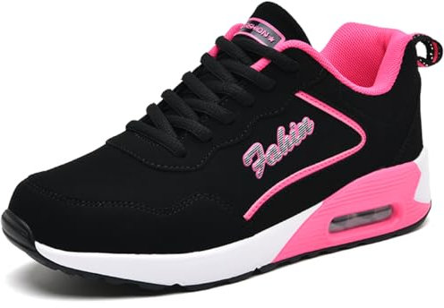 HENRVIEG Baskets Femme Chaussures de Course Air Respirant Léger Confortable Sport Outdoor Fitness Gym Athlétique Sneaker Noir Rose 37 EU