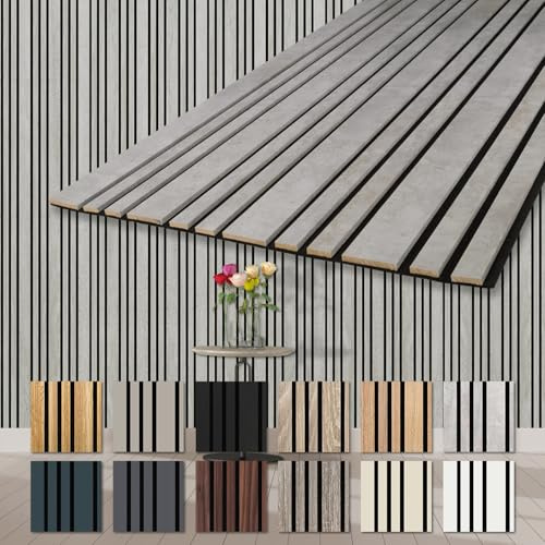 HEXIM Akustikpaneele 4 Stück 278x60cm Holz Mila - flexible Holzpaneele Platten Wandpaneele Wanddeko Kombipaneel Wandverkleidung Schalldämmung Akustikfilz grau (6.68m² Chicago Concrete)