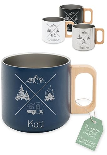 ABENTEUERNAH Emaille Tasse Papa personalisiert, Camping Becher mit Namen | Outdoor Wandertasse für Männer zum Vatertag, Fahrrad Kaffeetasse Angler und Camper, Bergliebe Geschenke Radfahrer Klettern