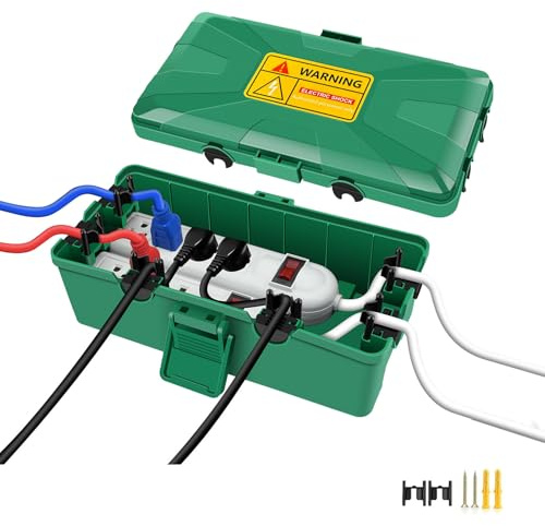 Green Outdoor Electrical Box, Waterproof Extension Cord Cover Weatherproof | NineLeaf IP54 Junction Box Protect Outlet, Plug, Socket, Timer, Power Strip, Holiday Light Decoration,10.3x5.9x3.7inch