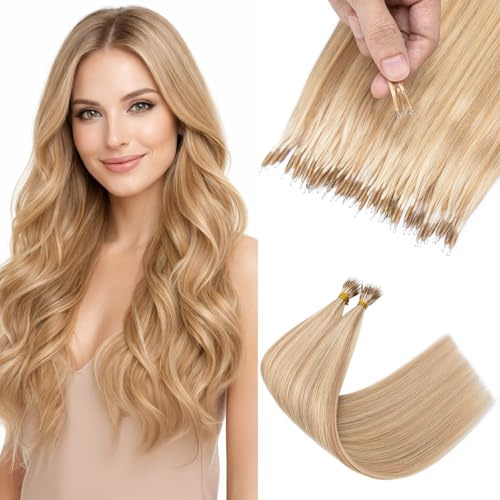 Rich Choices Nanoring Extensions Echthaar 35g #18/613 Blond/Bleichblond Bonding Extensions mit Microring Invisible Nano Haarverlängerung Glattes Remy Echthaar, 35cm 50 Strähnen
