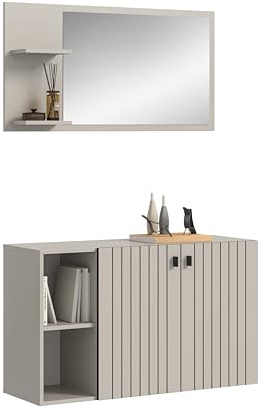 xonox.home – 2-TLG. Garderobenkombination Station 106x192x37 cm in Kaschmir – Garderobenmöbel-Set aus Schuhkommode und Garderobenspiegel – elegant & platzsparend