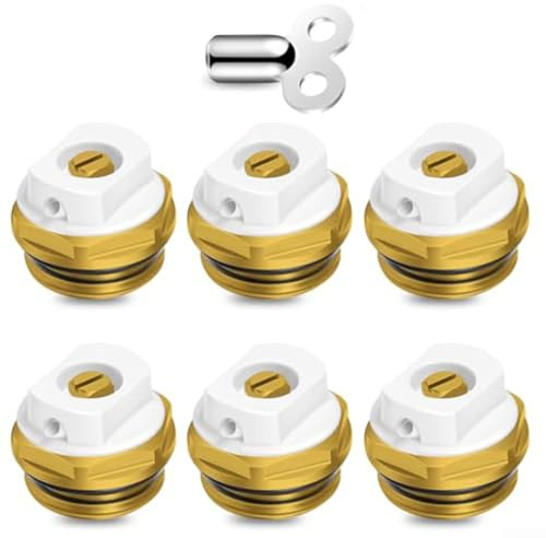Radiator Valve, 1/2 Inch Brass Heating Air Vent Drain Valve with Bleed Key 6 Pack Central Heating Radiator Bleeding Accessories