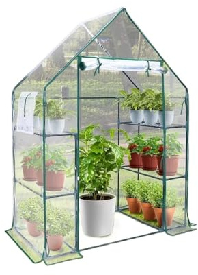 3-stöckiges begehbares Gewächshaus mit Pflanzenregalen, Indoor-Outdoor-Gartenblumen-Pflanzgewächshaus-Hof-Warmhaus PE-Abdeckung + Halterung