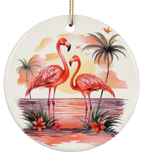 Ornement en Céramique Flamants Roses Boule De Noëls Esthétique Céramique À Suspendre Rétro Ornements d'arbre De Noël pour Fête Arbre De Noël Maison
