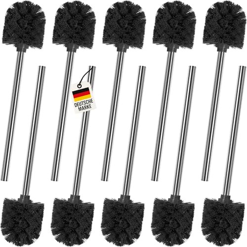 WELLGRO 10er Set Toilettenbürste Schwarz – WC Bürste Universal mit Ersatzbürstenkopf – Klobürste Ersatz WC Bürstenkopf Ø 7,8 cm austauschbar