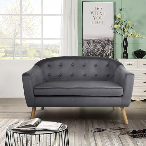 mymai Sofa 2 Sitzer, Samt Kleines Sofa mit Armlehne, Modern Mini Sofa, Kleine Couch für Wohnzimmer/Schlafzimmer/Büro/Wohnung, Einfache Montage, 73 × 129 × 75 cm, Dunkelgrau