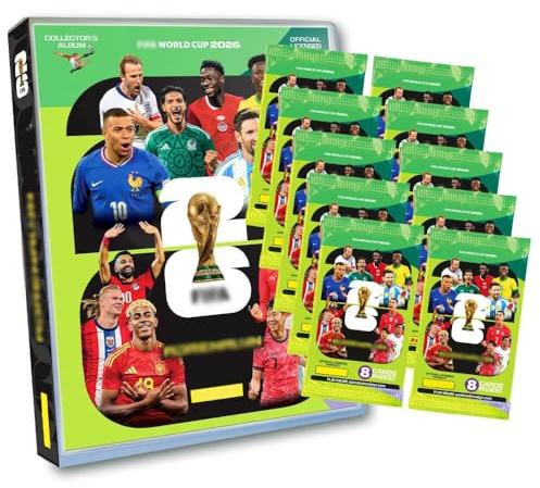 World Cup 2026 Adrenalyn - WM Trading Cards Sammelkarten - WM Sammelmappe Karten - Auswahl (1 Mappe + 10 Booster)