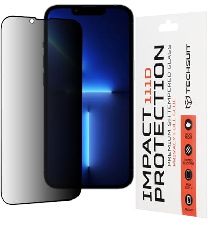 Techsuit Sichtschutzfolie für iPhone 13 Pro Max, iPhone 14 Plus Gehärtetes Glas mit 9H Härte, Vollständige Abdeckung, Stoßschutz, Anti Fingerabdruck, Blasenfrei, 111D Privacy Full Glue