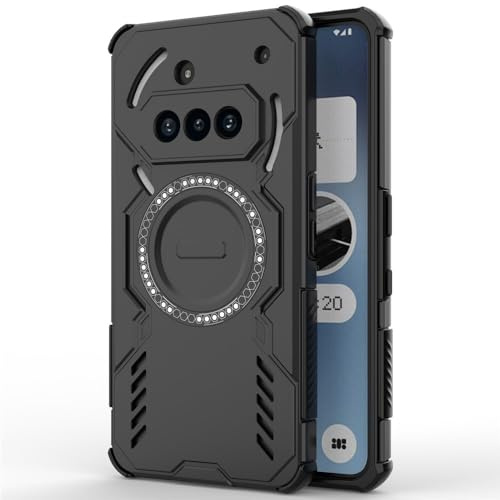 Techsuit für Nothing Phone 3a Hülle mit Magnetring, Stoßfest, Verstärkte Ecken, Kameraschutz, Anti Rutsch Textur, Erhöhte Kanten, ArmorMag Case Series, PC TPU Hybrid, Schwarz