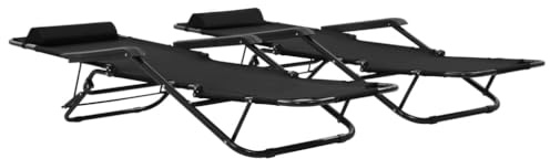 HGLADYU Lot de 2 chaises longues pliantes - Avec repose-pieds - Noir - Lot de 2 chaises longues de jardin pliables - Repose-pieds noirs - Chaise longue réglable pour jardin