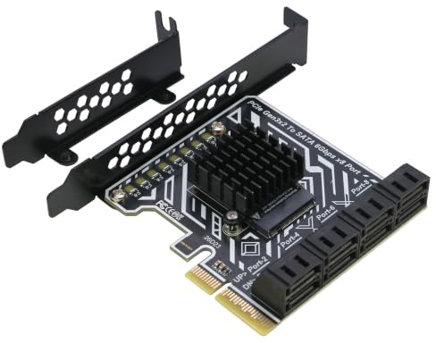 RIITOP Scheda di espansione PCIe SATA [8 porte], adattatore PCIe x4 a SATA 3.0 6Gbps | Compatibile con Windows, Linux, Mac OS, NAS/Server