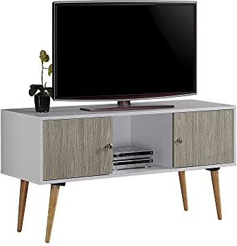 Hodedah Style rétro Meuble TV avec 2 Portes de Rangement, Bois Dense, Blanc, 52