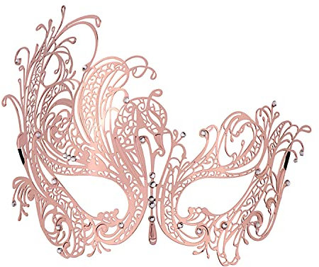 Thmyo Karnevalsmaske, venezianisches Laser Cut Metall Filigran mit Strass Maske. (Roségold)