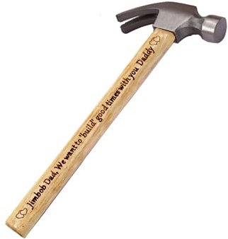 Personalised Master Marteau de charpente – Cadeau personnalisé pour père ou mari – Mariage Anniversaire – 360 g – Manche en bois