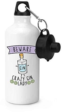 Gift Base Beware Crazy Gin Lady Sports Bottle Water Gym 600ml White