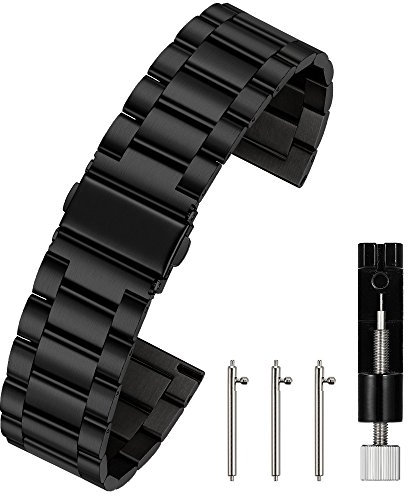 Berfine Unisex Edelstahl Schnellspanner Uhrenarmband 20mm Schwarz