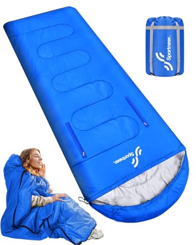 Schlafsack, Sportneer Anziehbarer Deckenschlafsäcke 220 x 84 cm tragbarer 4-Jahreszeiten-Schlafsack mit Reißverschluss für Arme und Füße, für Erwachsene Camping Wandern Reisen, Blau