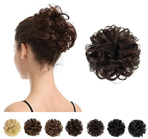 BARSDAR 100% Echthaar Haarteil Haargummi,Gelockt Unordentlich dutt extensions echthaar Haarteil Haargummi Hochsteckfrisuren unordentlicher Haarverlängerung für Damen Mädchen 2# Dunkelbraun