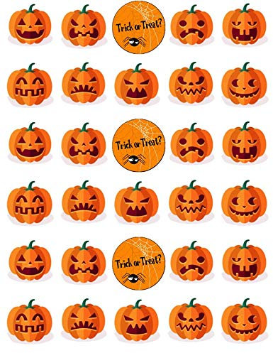 30 Halloween-Cupcake-Topper mit Kürbis-Motiv, essbares Oblatenpapier, für Geburtstagstorten