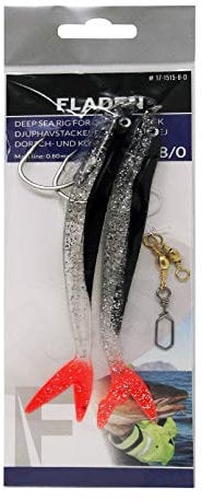 FLADEN Fishing - Deep Sea Cod Glitter Rig Large Size 8/0 Hooks Ready Tied Black or Blue 14cm Twintail Softbait (Size 8/0 Hooks) (Black Glitter)
