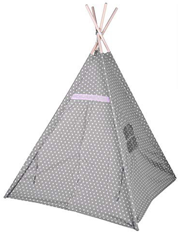Kinder Spielzelt 160 cm - Farbe: grau/rosa - Kinderzimmer Tipi Kinderzelt Wigwam Indianerzelt Zelt