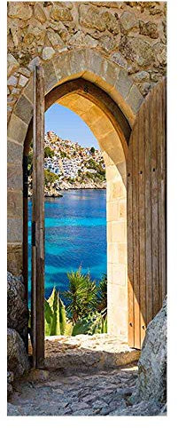 oxiang 3D Türaufkleber Steinbogen Selbstklebendes Wandbild Home Decoration Art Decal Schlafzimmer Wohnzimmer Abnehmbares Poster TüRaufkleber -77 x 200 cm